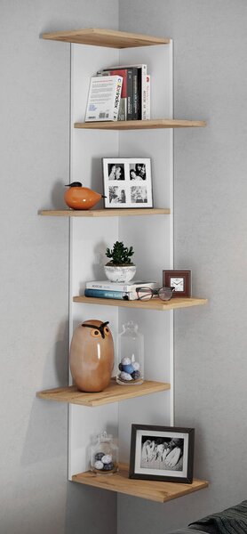 KOTNI REGAL 37/140/37 cm bela, medeni hrast