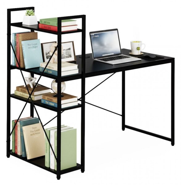 Pisalna miza z regalom LOFTY 120x60 cm, črna