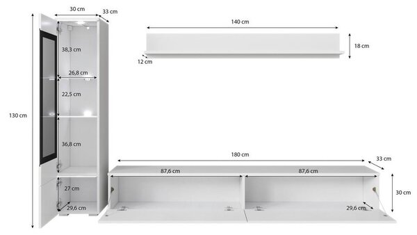 P & B Dnevni Regal Vera, Barva Hrasta, 3-Delno, Led