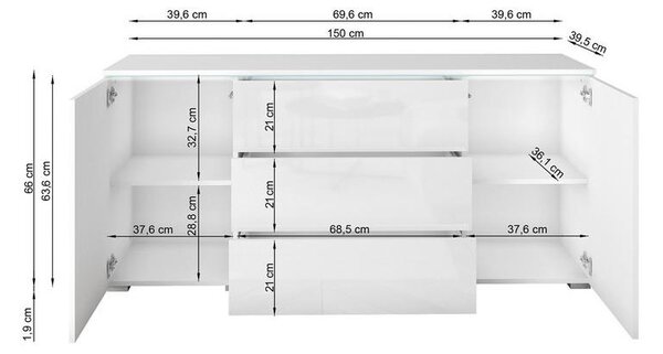 P & B Komoda Vera, Črna, Barva Hrasta, Led