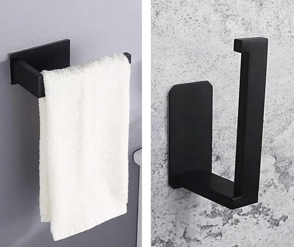 Inox samolepilno 3M stensko držalo za WC papir 14cm črno