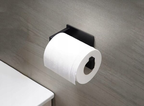 Inox samolepilno 3M stensko držalo za WC papir 14cm črno