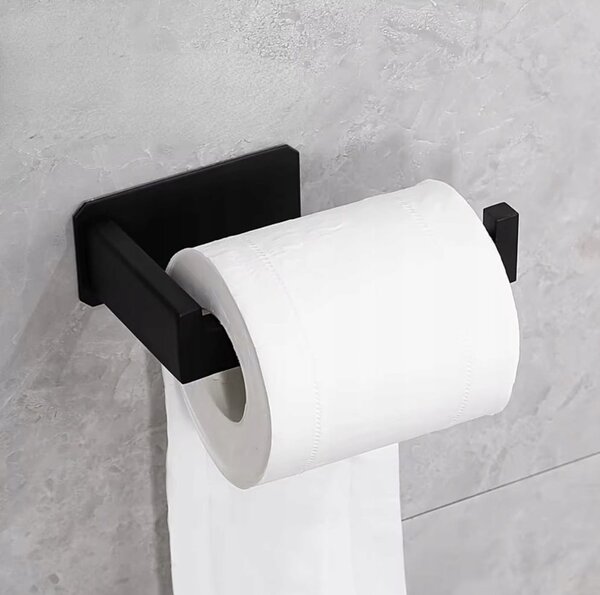 Inox samolepilno 3M stensko držalo za WC papir 14cm črno