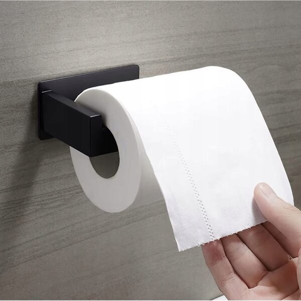 Inox samolepilno 3M stensko držalo za WC papir 14cm črno