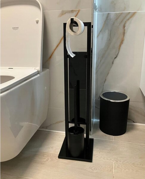 3v1 set inox stekleno stojalo in držalo za WC papir in ščetko