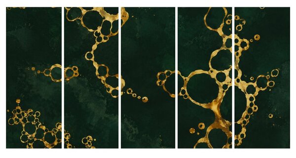 5-delna slika smaragdna abstrakcija z zlatom