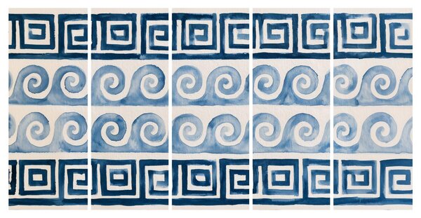 5-delna slika modre spirale in ornamenti