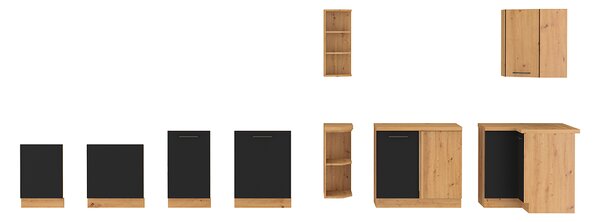 KONDELA Spodnja omara s predali, črna mat/hrast artisan, MONRO 40 D 3S BB