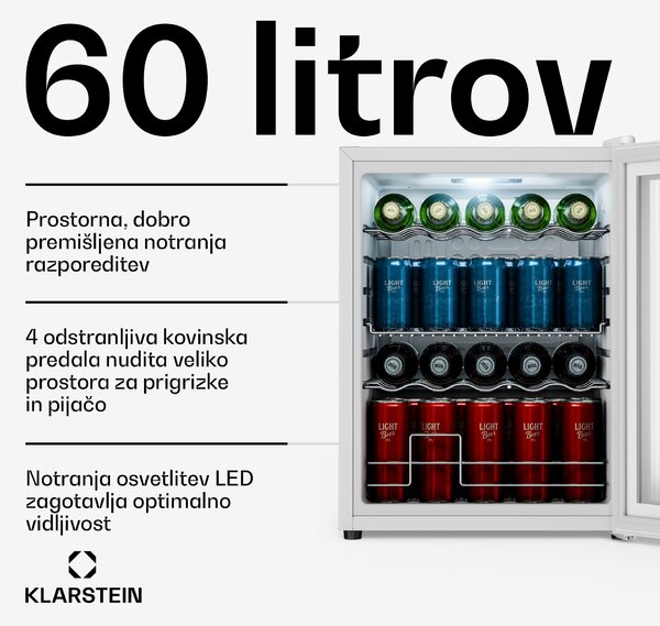 Klarstein Beersafe hladilnik za pijače s steklenimi vrati z ogledalom | 64 x 48 cm | 85 W | 60 litrov | Bela
