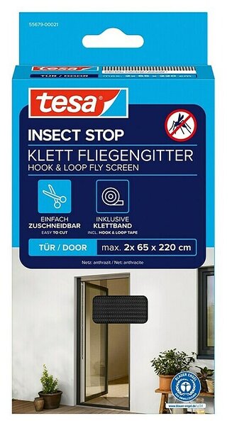 Tesa Insect Stop Vrata za zaščito pred insekti INSECT STOP (Š x V: 65 x 220 cm, Antracit, Montaža mreže proti mrčesu: Pritrditev z ježkom)