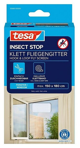 Tesa Insect Stop Zaščita proti mrčesu za okna (Š x V: 1,5 x 1,8 m, Barva mreže: Bela, Montaža mreže proti mrčesu: Pritrditev z ježkom)