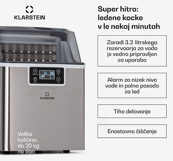 Klarstein Chios, aparat za izdelavo ledenih kock, 20 kg/24 h, Auto-Clean, 3,2-litrski rezervoar za vodo