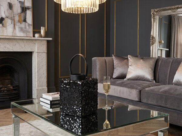 Lanterna z bleščicami LOFTY GLAM 20 cm, črna