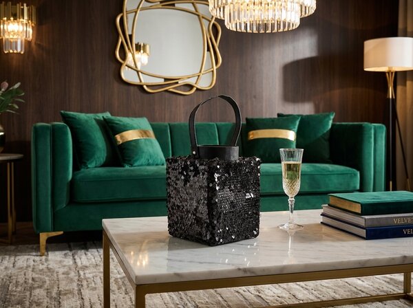 Lanterna z bleščicami LOFTY GLAM 27 cm, črna