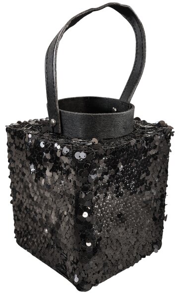 Lanterna z bleščicami LOFTY GLAM 27 cm, črna