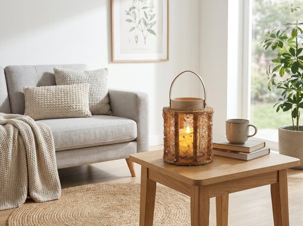 Lanterna z bleščicami NATUR GLAM 21 cm, naravna