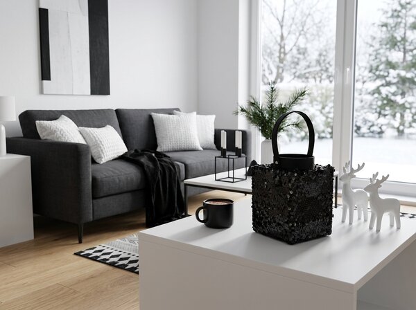 Lanterna z bleščicami LOFTY GLAM 20 cm, črna