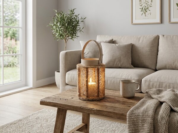 Lanterna s bleščicami NATUR GLAM 26 cm, naravna
