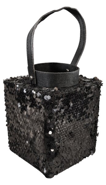 Lanterna z bleščicami LOFTY GLAM 20 cm, črna