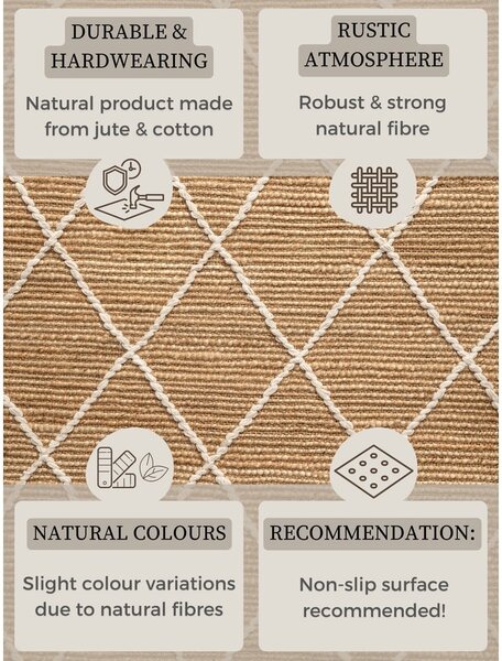 Ročno tkan tekač iz jute v naravni barvi 80x200 cm Kunu – Hanse Home