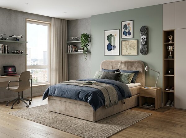 Oblazinjena postelja boxspring FORENA 90x200 cm bež Vzmetnica: Vzmetnica Bonell