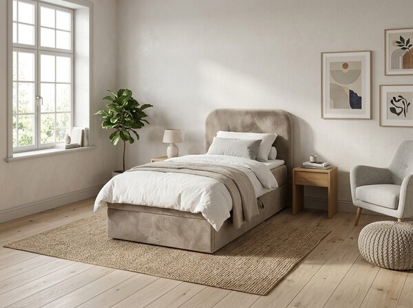 Oblazinjena postelja boxspring FORENA 90x200 cm bež Vzmetnica: Vzmetnica Bonell
