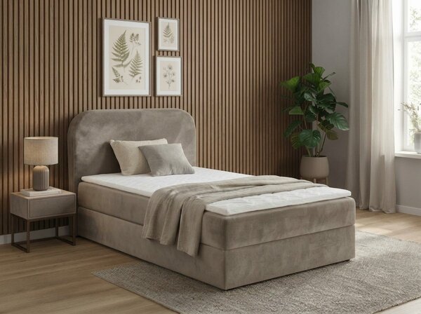 Oblazinjena postelja boxspring FORENA 90x200 cm bež Vzmetnica: Vzmetnica Bonell
