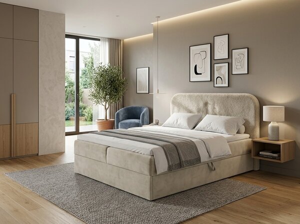 Oblazinjena postelja boxspring FORENA 140x200 cm kremna Vzmetnica: Vzmetnica Bonell