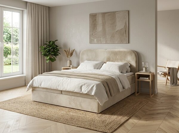 Oblazinjena postelja boxspring FORENA 140x200 cm kremna Vzmetnica: Vzmetnica Bonell