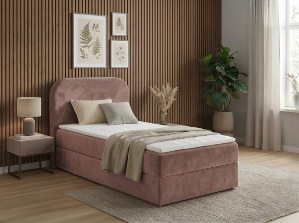 Oblazinjena postelja boxspring FORENA 90x200 cm starinsko roza Vzmetnica: Vzmetnica Bonell