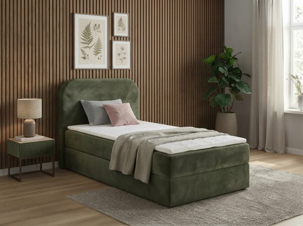 Obložena postelja boxspring FORENA 90x200 cm temno zelena Vzmetnica: Vzmetnica Bonell