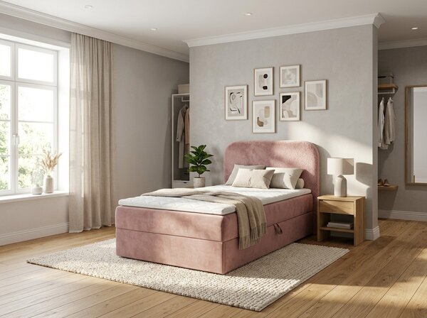 Oblazinjena postelja boxspring FORENA 90x200 cm starinsko roza Vzmetnica: Vzmetnica Bonell