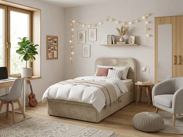 Oblazinjena postelja boxspring FORENA 90x200 cm kremna Vzmetnica: Vzmetnica Bonell