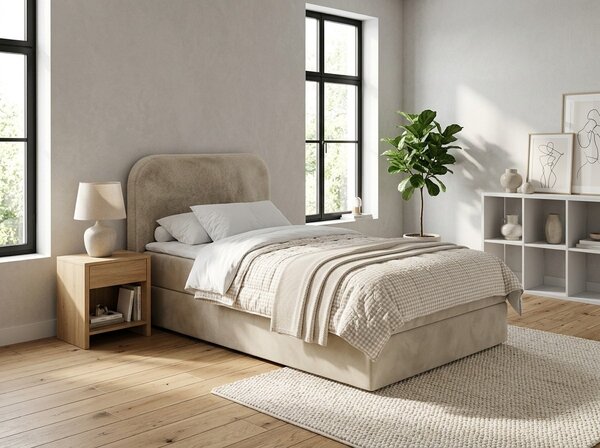 Oblazinjena postelja boxspring FORENA 90x200 cm kremna Vzmetnica: Vzmetnica Bonell