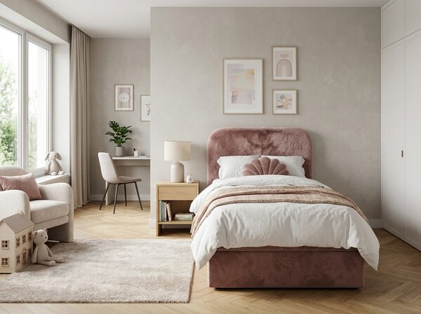 Oblazinjena postelja boxspring FORENA 90x200 cm starinsko roza Vzmetnica: Vzmetnica Bonell