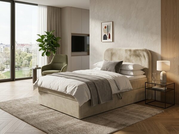 Oblazinjena postelja boxspring FORENA 90x200 cm kremna Vzmetnica: Vzmetnica Bonell