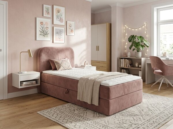 Oblazinjena postelja boxspring FORENA 90x200 cm starinsko roza Vzmetnica: Vzmetnica Bonell