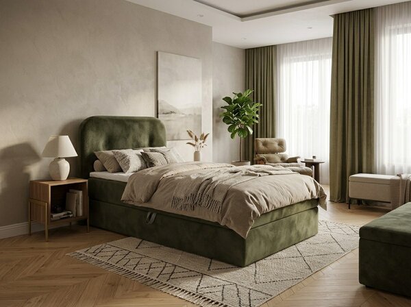 Obložena postelja boxspring FORENA 90x200 cm temno zelena Vzmetnica: Vzmetnica Bonell