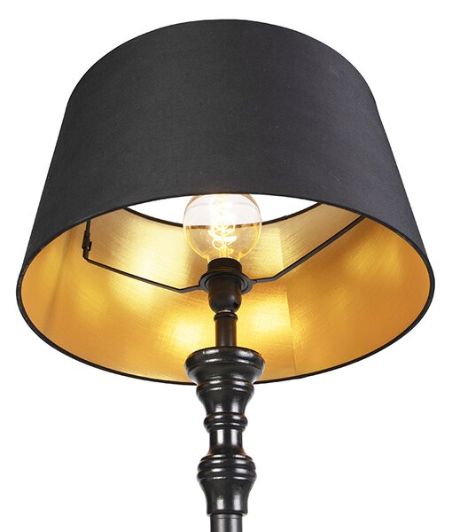 Stoječa svetilka s platnenim odtenkom črna z zlatom 45 cm - Classico
