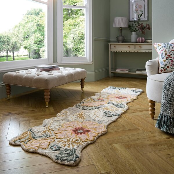 Svetlo rožnat ročno tkan volnen tekač 60x230 cm Daphne Shaped Floral – Flair Rugs
