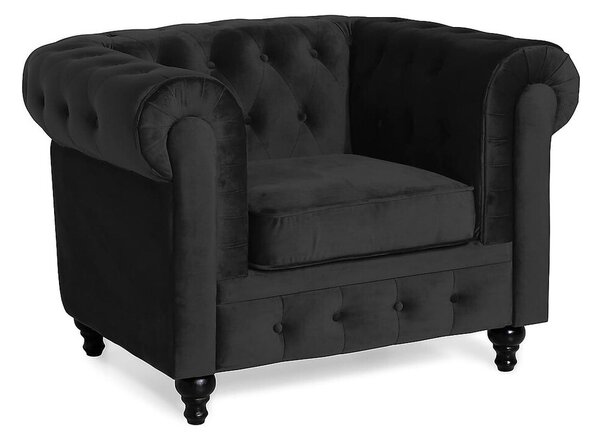 Chesterfield fotelj Manor House B105, Črna, 112x85x75cm, Noge: Les