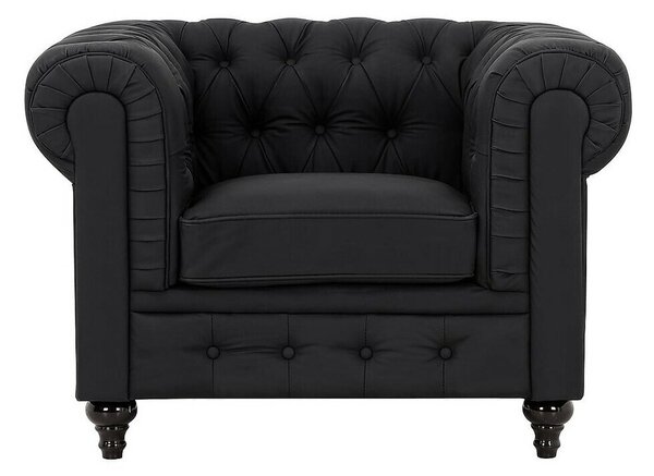 Chesterfield fotelj Manor House B104, Črna, 112x85x75cm, Noge: Les