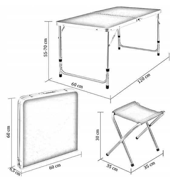 Miza za kampiranje s 4 stoli v beli barvi