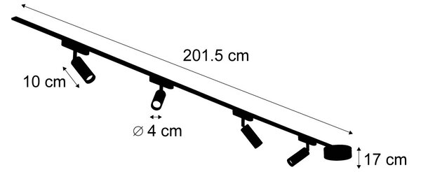 Modern railsysteem met 4 spots zwart 1-fase - Magnetic Samson