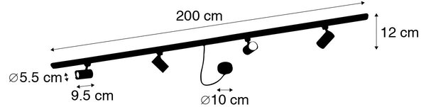 1-fazni tračni sistem črne barve s 4 reflektorji in I napajalnikom okrogel - Jeana
