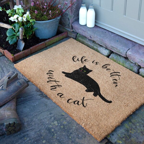 Predpražnik iz kokosovih vlaken 40x60 cm Life Is Better With a Cat – Artsy Doormats