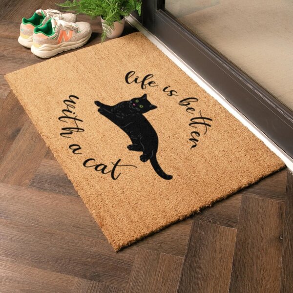 Predpražnik iz kokosovih vlaken 40x60 cm Life Is Better With a Cat – Artsy Doormats