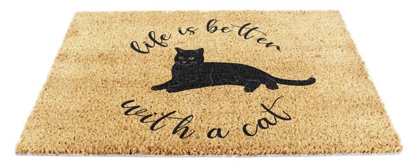 Predpražnik iz kokosovih vlaken 40x60 cm Life Is Better With a Cat – Artsy Doormats