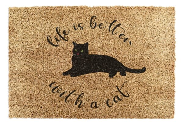 Predpražnik iz kokosovih vlaken 40x60 cm Life Is Better With a Cat – Artsy Doormats