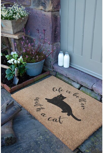 Predpražnik iz kokosovih vlaken 40x60 cm Life Is Better With a Cat – Artsy Doormats